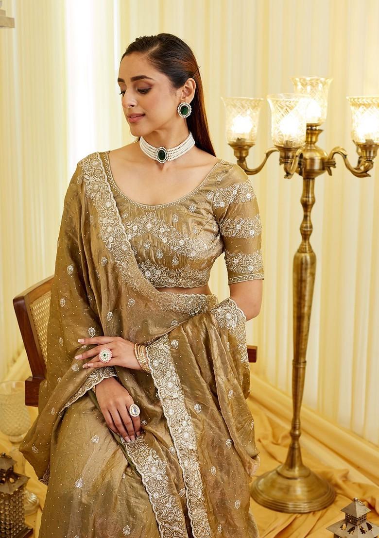 Gold Emboridered Blended Lehenga Choli - Indya