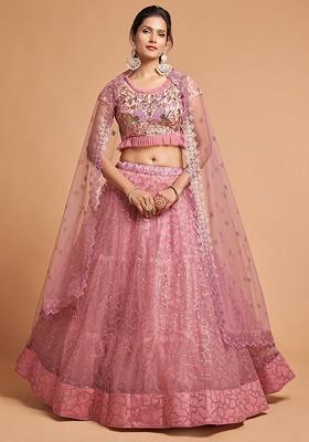 Pink Emboridered Blended Lehenga Choli