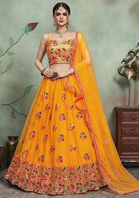 Yellow Embellished Blended Lehenga Choli