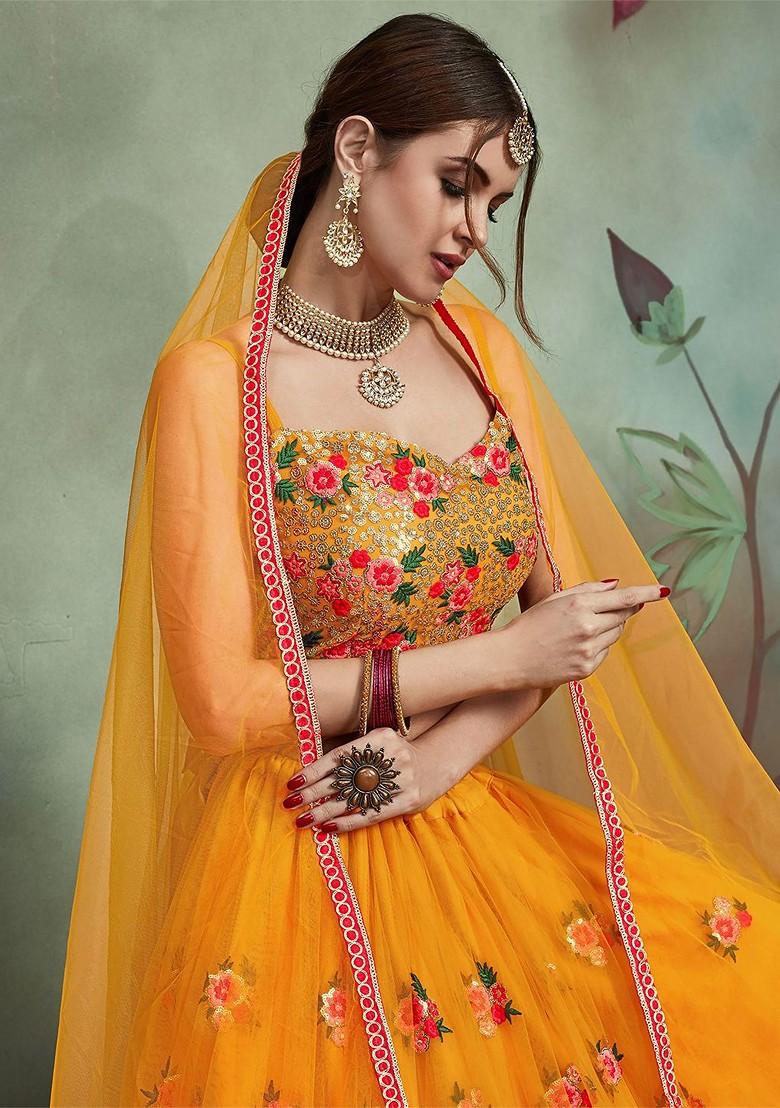 Yellow Embellished Blended Lehenga Choli - Indya