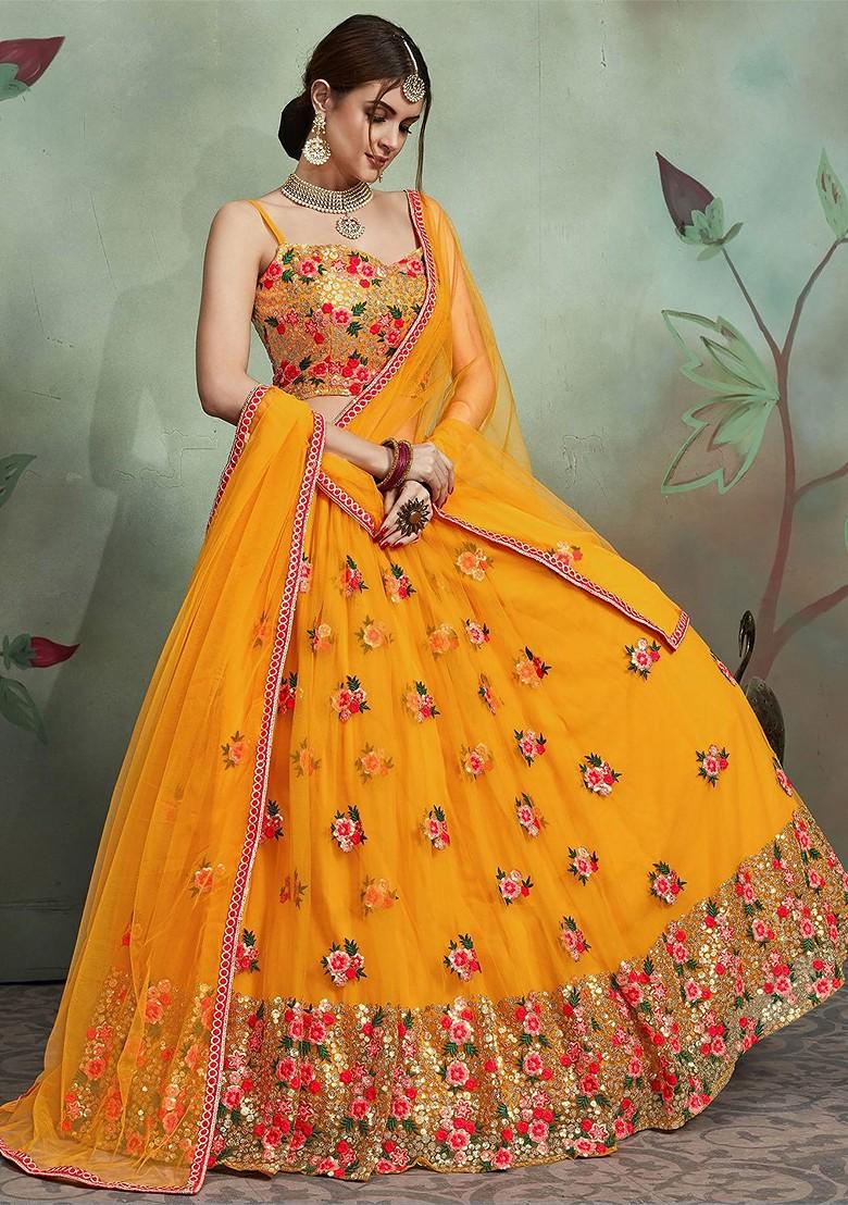 Yellow Embellished Blended Lehenga Choli - Indya