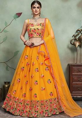 Yellow Emboridered Blended Lehenga Choli