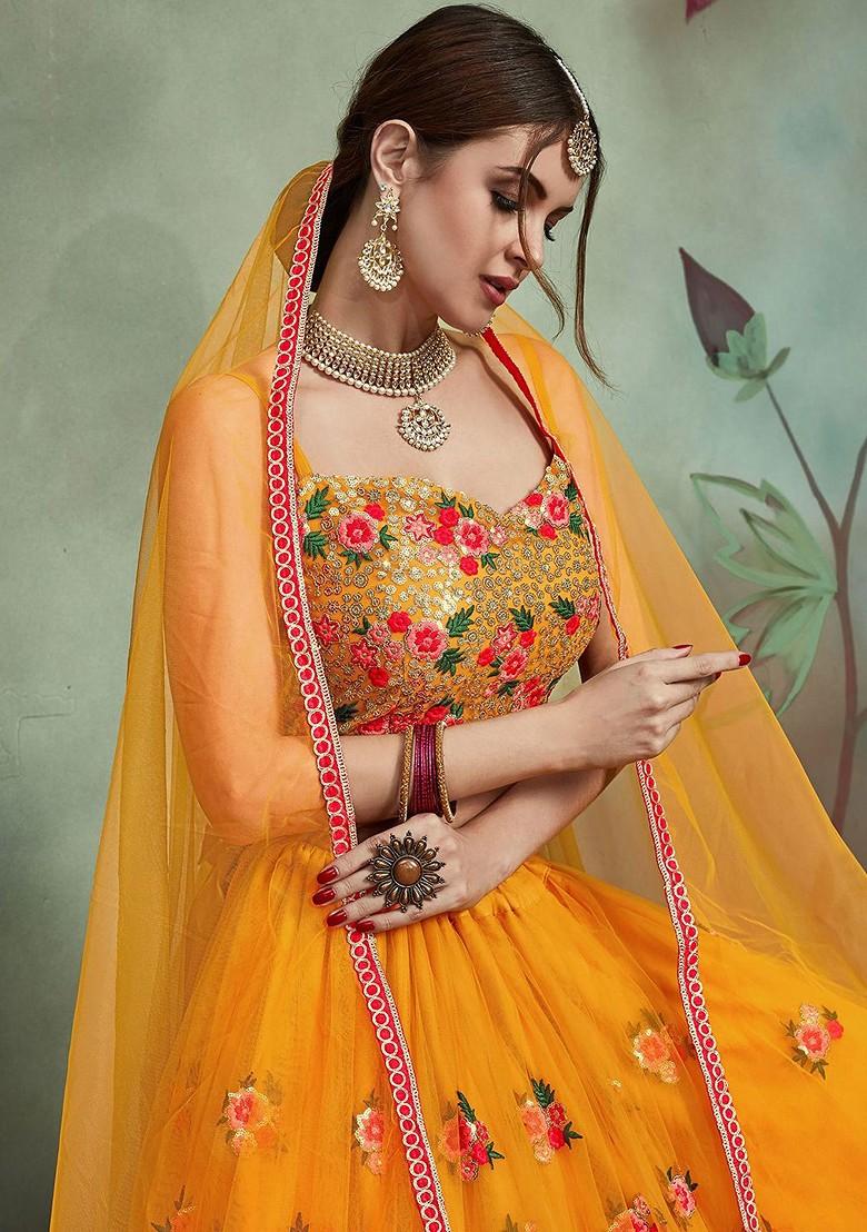Yellow Emboridered Blended Lehenga Choli - Indya