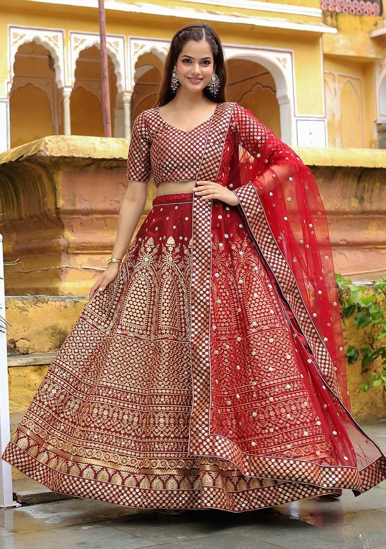 Maroon Emboridered Blended Lehenga Choli - Indya