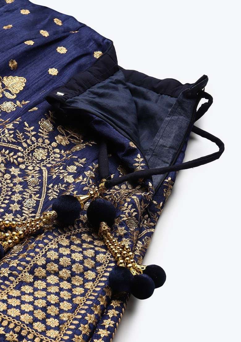 Navy Blue Emboridered Blended Lehenga Choli - Indya