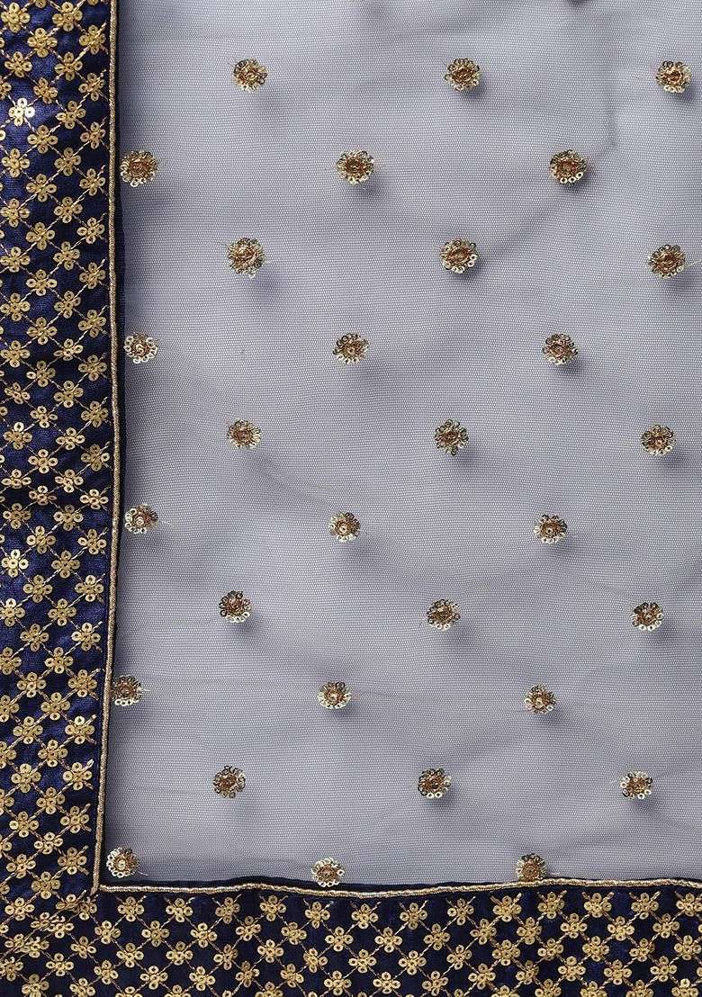 Navy Blue Emboridered Blended Lehenga Choli - Indya