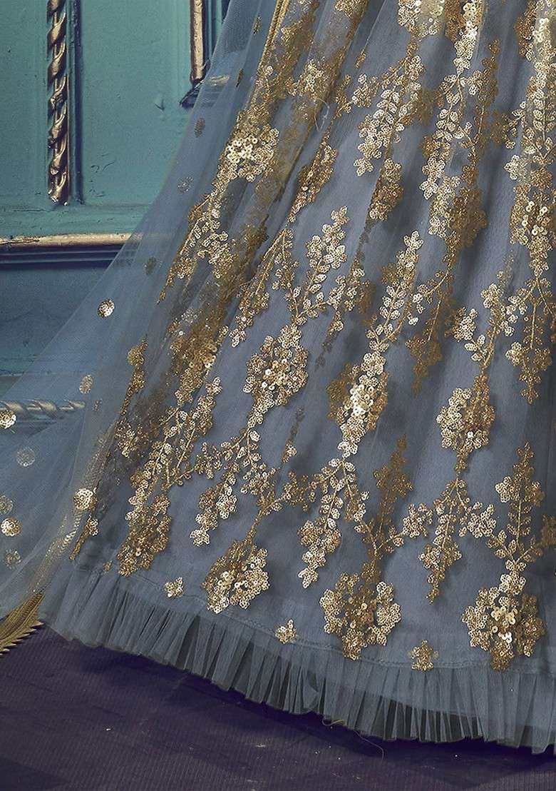 Grey Embellished Blended Lehenga Choli - Indya