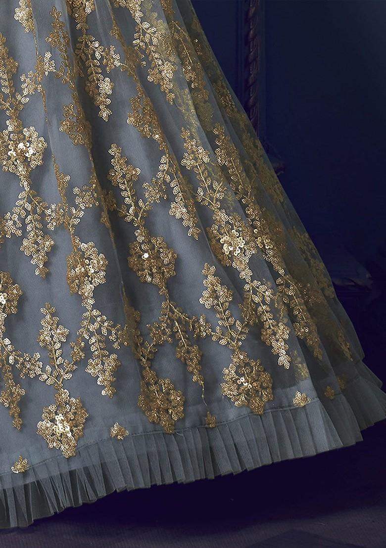 Grey Embellished Blended Lehenga Choli - Indya