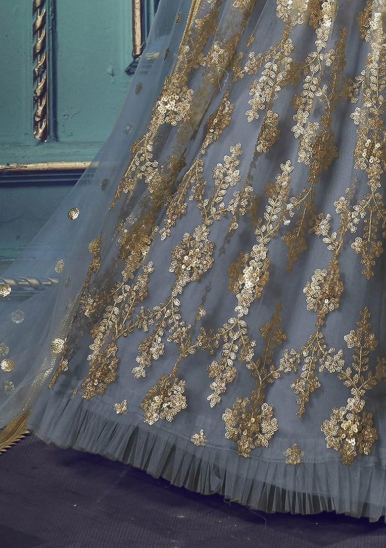 Grey Emboridered Blended Lehenga Choli - Indya