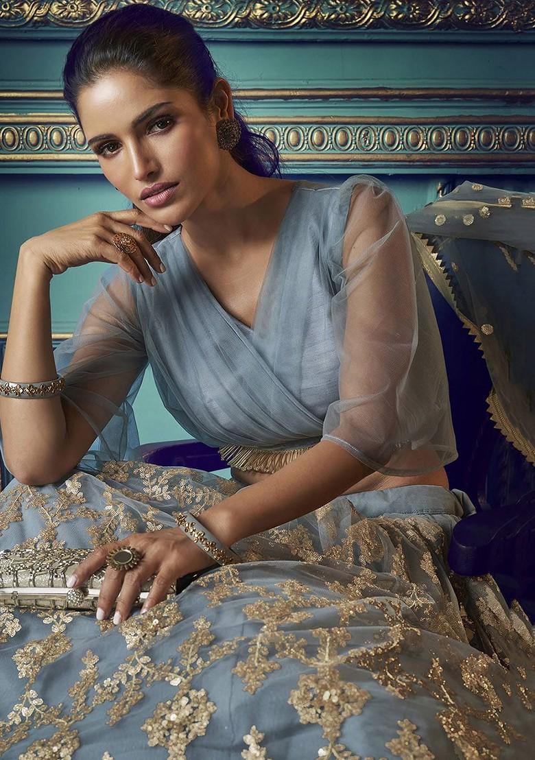 Grey Emboridered Blended Lehenga Choli - Indya