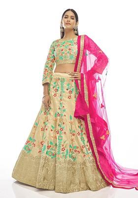 Cream Emboridered Blended Lehenga Choli