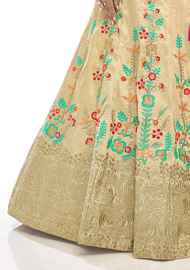 Cream Emboridered Blended Lehenga Choli - Indya