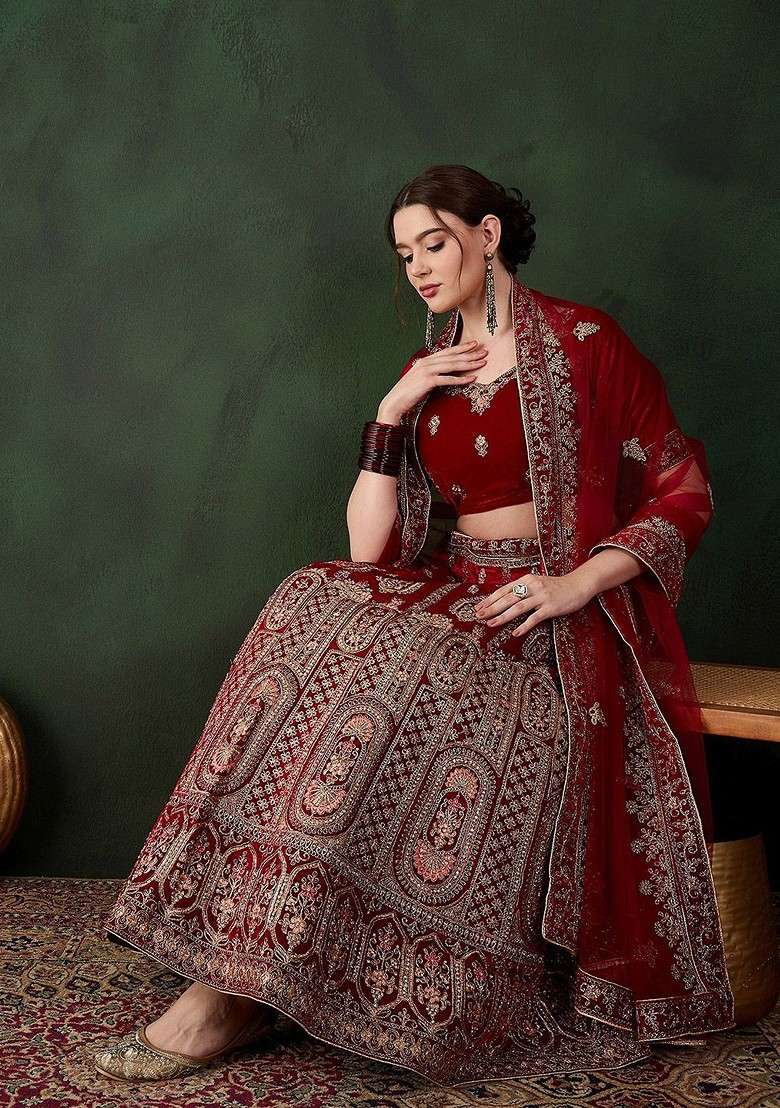 Maroon Emboridered Blended Lehenga Choli - Indya