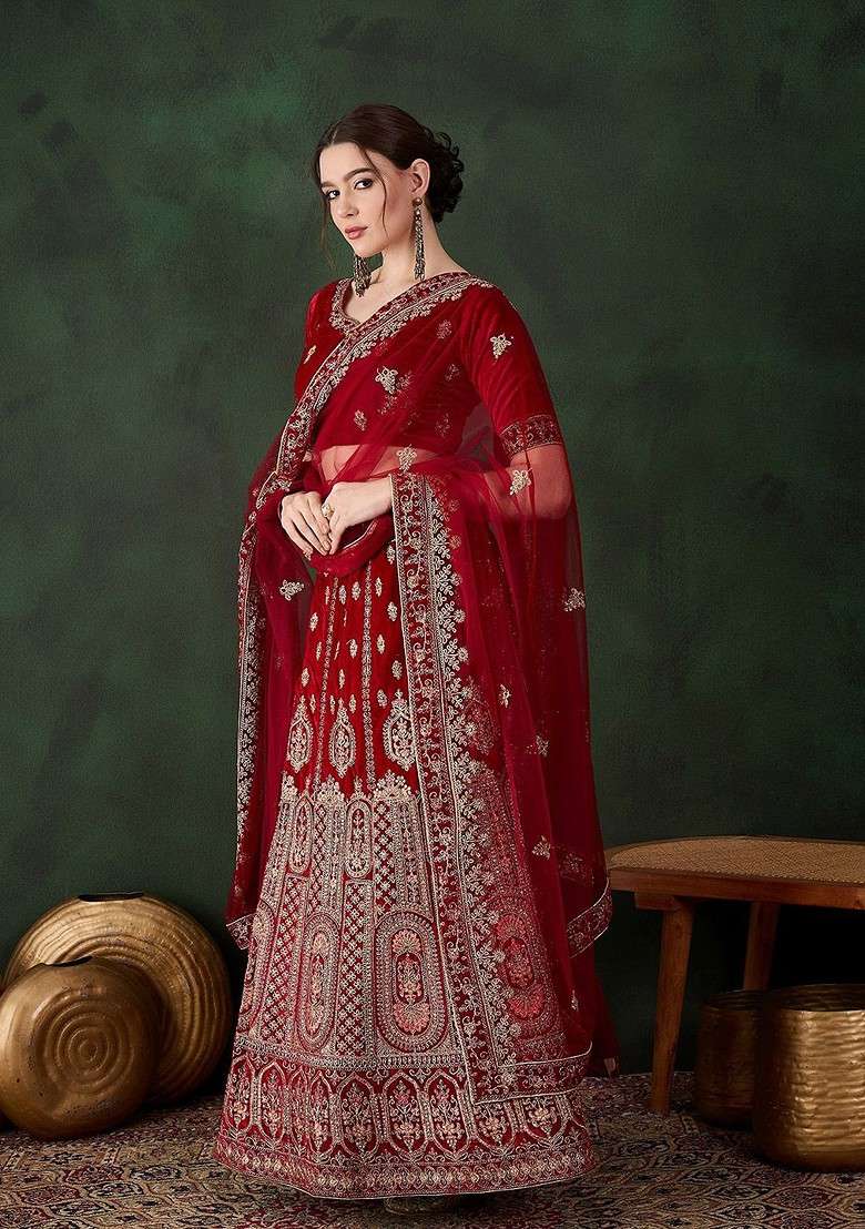 Maroon Emboridered Blended Lehenga Choli - Indya