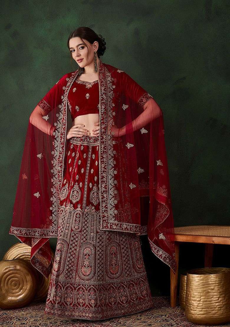 Maroon Emboridered Blended Lehenga Choli - Indya