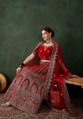 Red Emboridered Blended Lehenga Choli