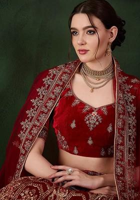 Maroon Emboridered Blended Lehenga Choli