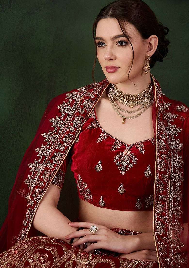 Maroon Emboridered Blended Lehenga Choli - Indya