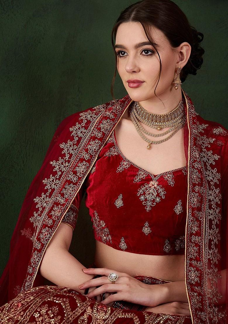Maroon Emboridered Blended Lehenga Choli - Indya