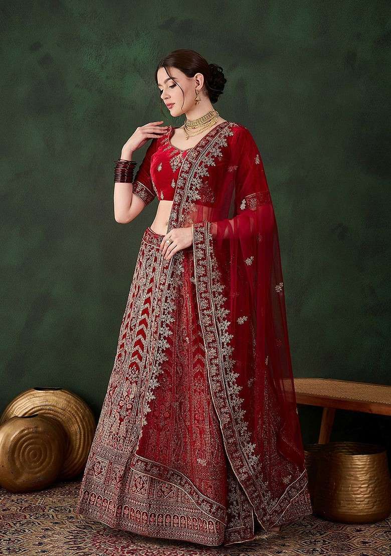 Maroon Emboridered Blended Lehenga Choli - Indya