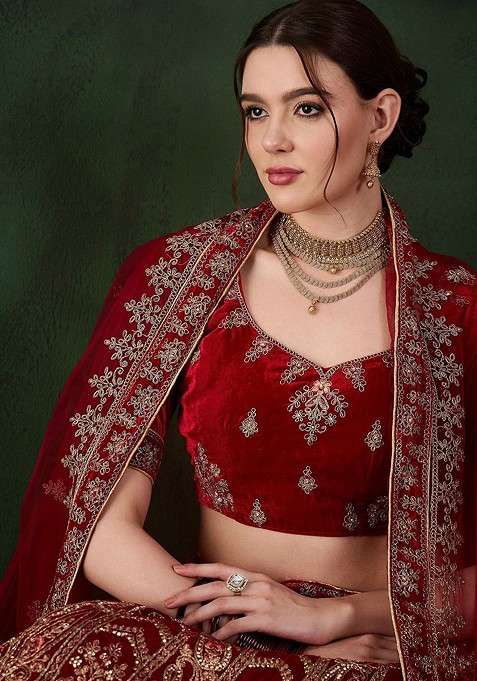 Maroon Emboridered Blended Lehenga Choli