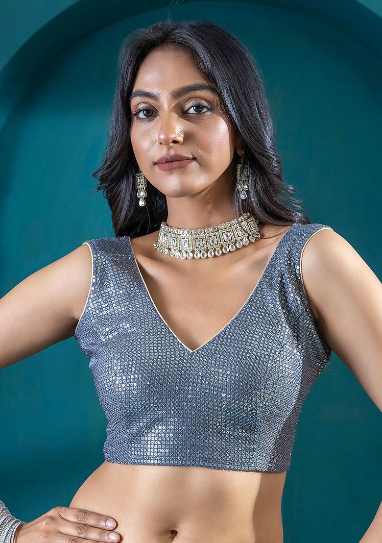 Grey Emboridered Blended Lehenga Choli - Indya