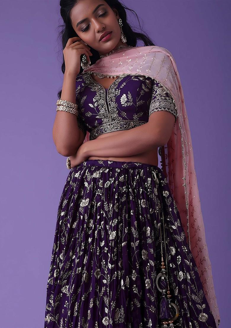Purple Emboridered Blended Lehenga Choli - Indya