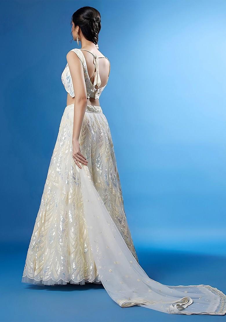 White Emboridered Blended Lehenga Choli - Indya