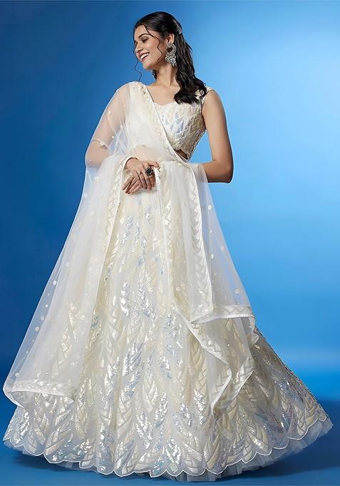 White Emboridered Blended Lehenga Choli — view on Indya