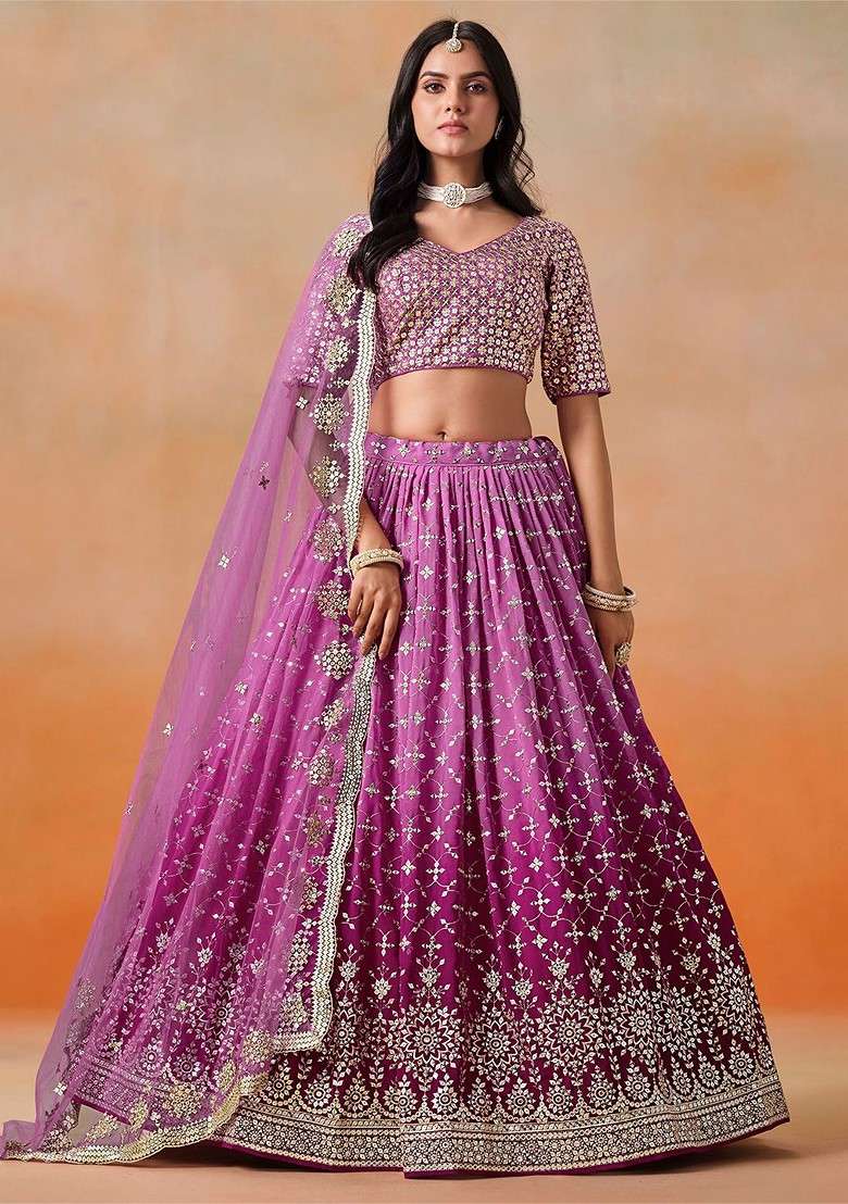 Pink Emboridered Blended Lehenga Choli - Indya