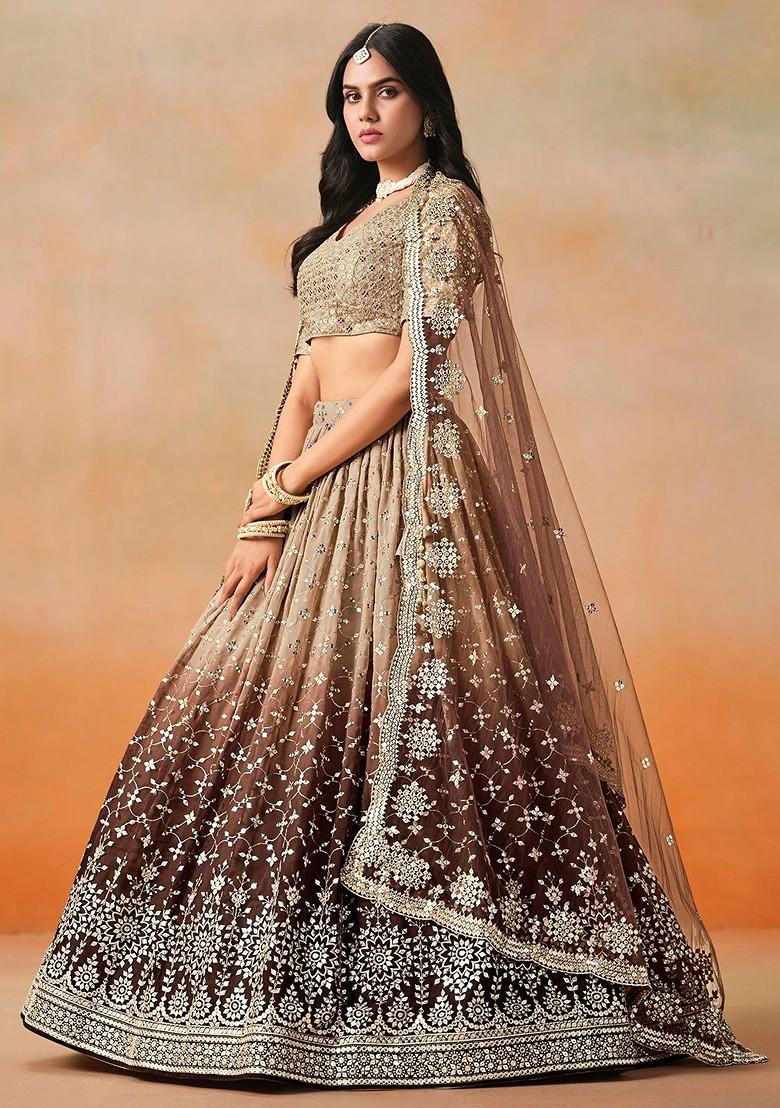 Brown Emboridered Blended Lehenga Choli - Indya
