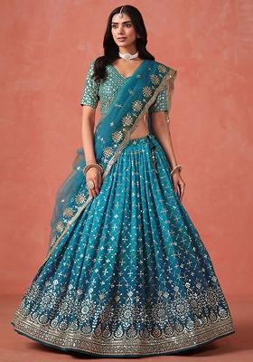 Teal Emboridered Blended Lehenga Choli