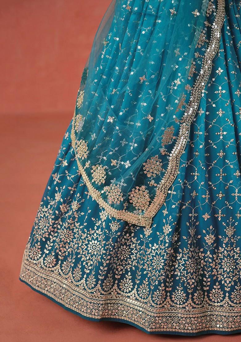 Teal Emboridered Blended Lehenga Choli - Indya