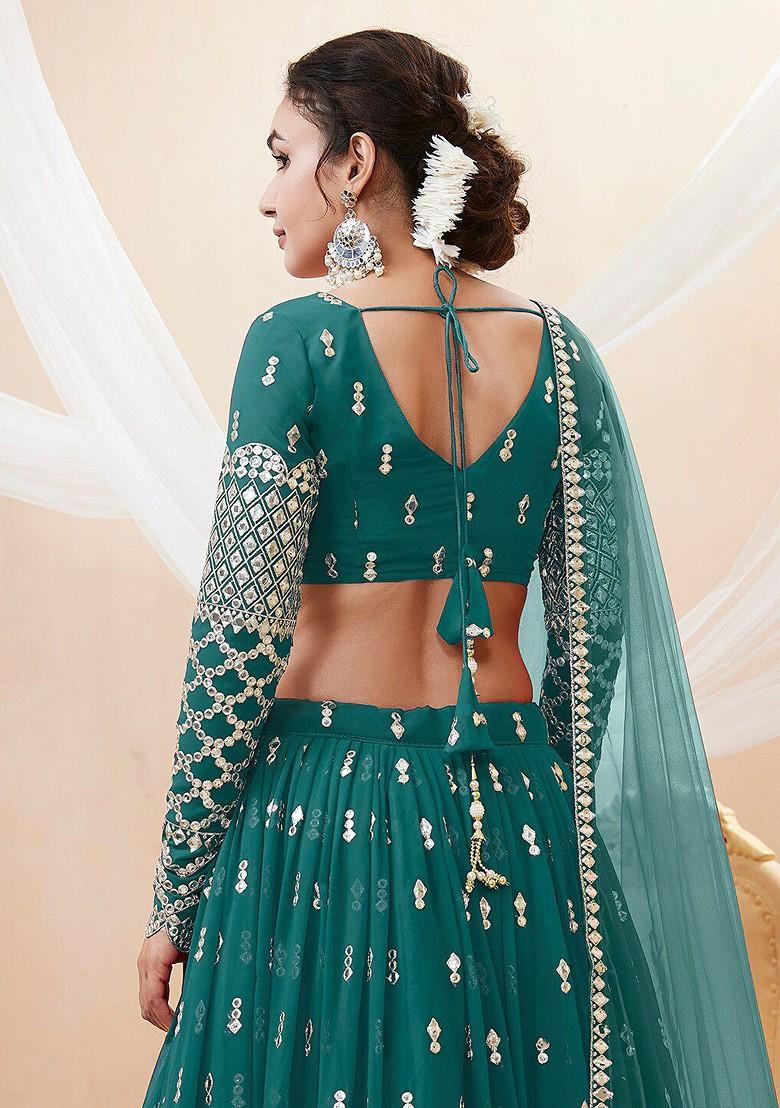 Teal Emboridered Blended Lehenga Choli - Indya