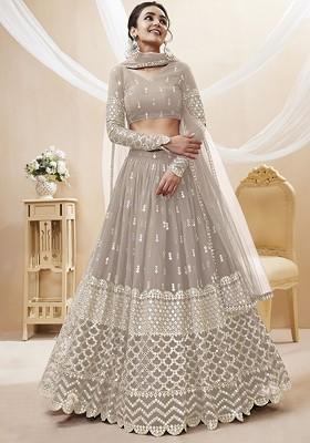 Grey Emboridered Blended Lehenga Choli