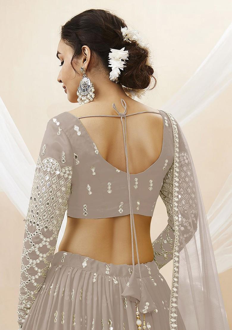Grey Emboridered Blended Lehenga Choli - Indya