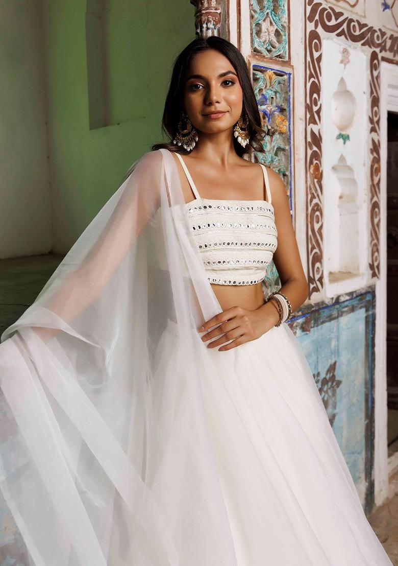 White Emboridered Blended Lehenga Choli - Indya