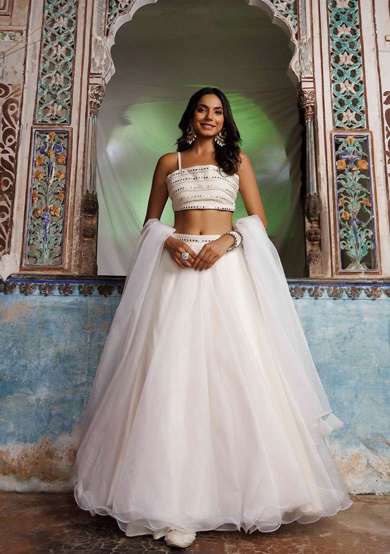 White Emboridered Blended Lehenga Choli - Indya