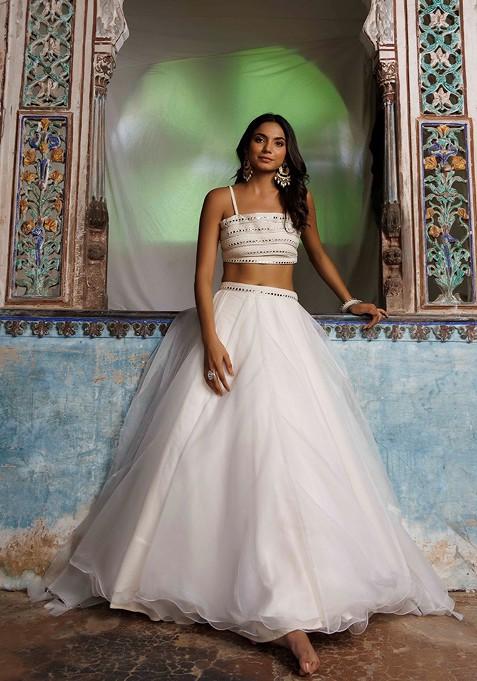 White Emboridered Blended Lehenga Choli — view on Indya