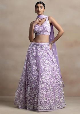 Lavender Emboridered Blended Lehenga Choli