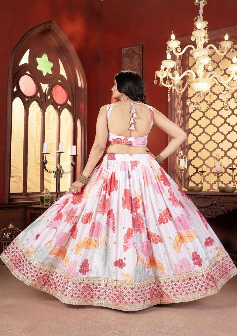White Emboridered Blended Lehenga Choli - Indya