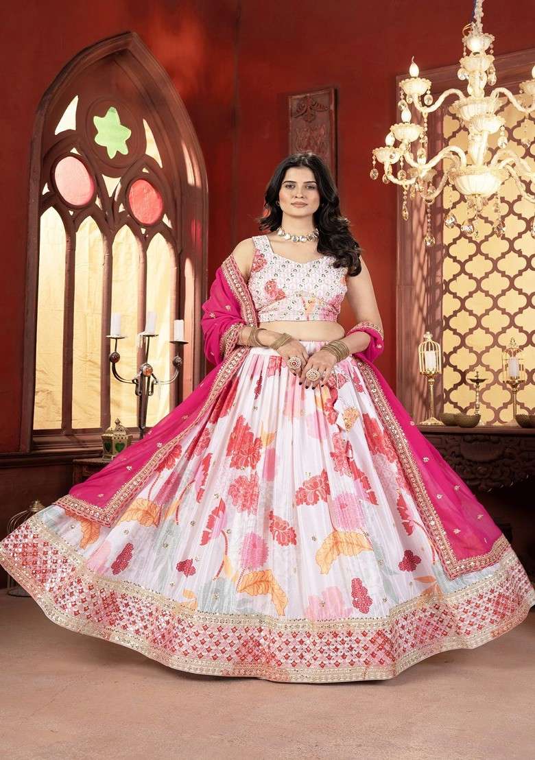 White Emboridered Blended Lehenga Choli - Indya