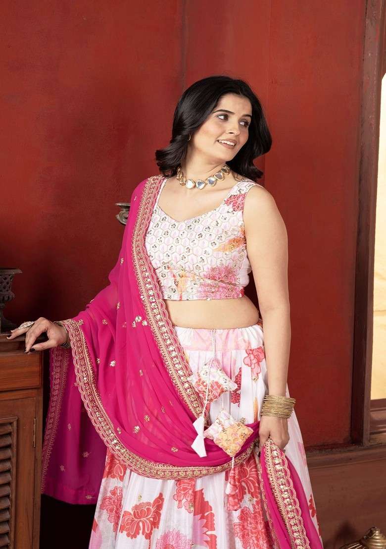 White Emboridered Blended Lehenga Choli - Indya