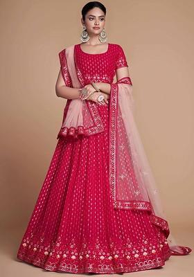 Pink Embellished Blended Lehenga Choli