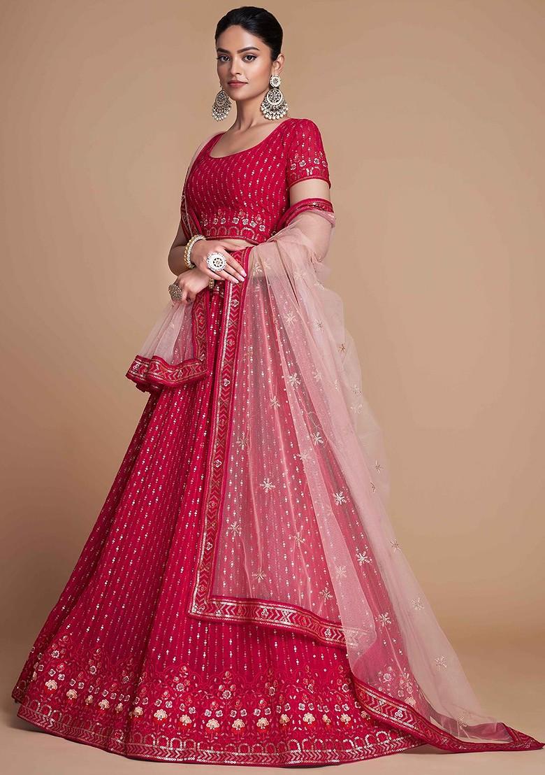 Pink Embellished Blended Lehenga Choli - Indya