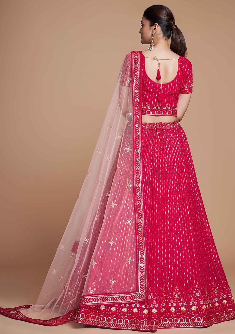 Pink Embellished Blended Lehenga Choli - Indya