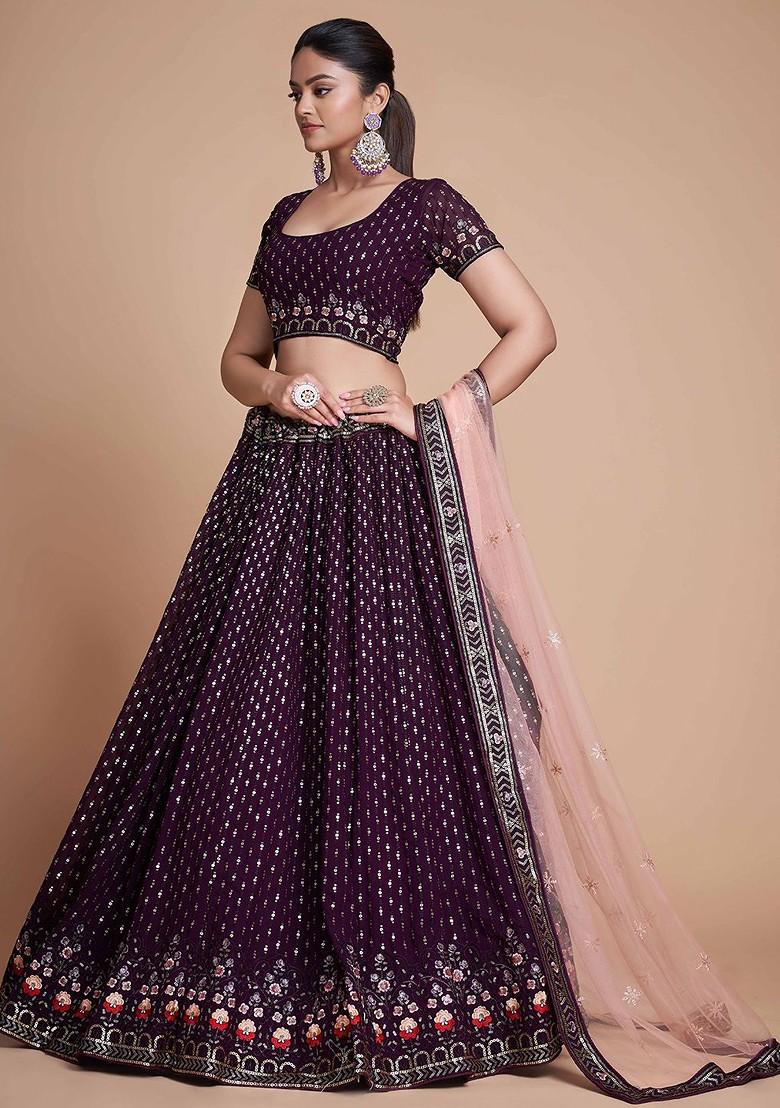 Purple Emboridered Blended Lehenga Choli - Indya