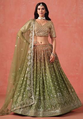 Olive Emboridered Blended Lehenga Choli