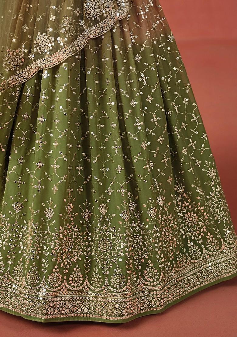 Olive Emboridered Blended Lehenga Choli - Indya