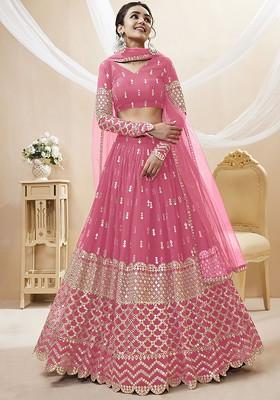Pink Emboridered Blended Lehenga Choli